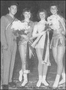 Kunstlaufmeister Kurt Oppelt, Sissy Schwarz, Ina Bauer ( Liebling von Chamonix ) und Ingrid Wendl.