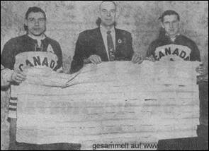 Das längste Telegramm, das eine Mannschaft bis dato bekommen hat. Auf 58 Seiten wünschen 13.000 Bürger aus dem kanadischen Penticton ihrer Mannschaft viel Erfolg.