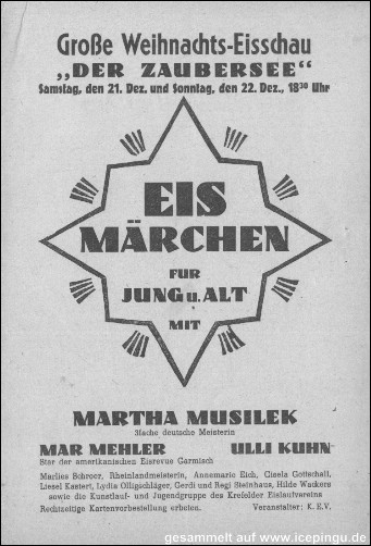 1946/47 Der KEV veranstaltet eine Weihnachts-Eisschau.