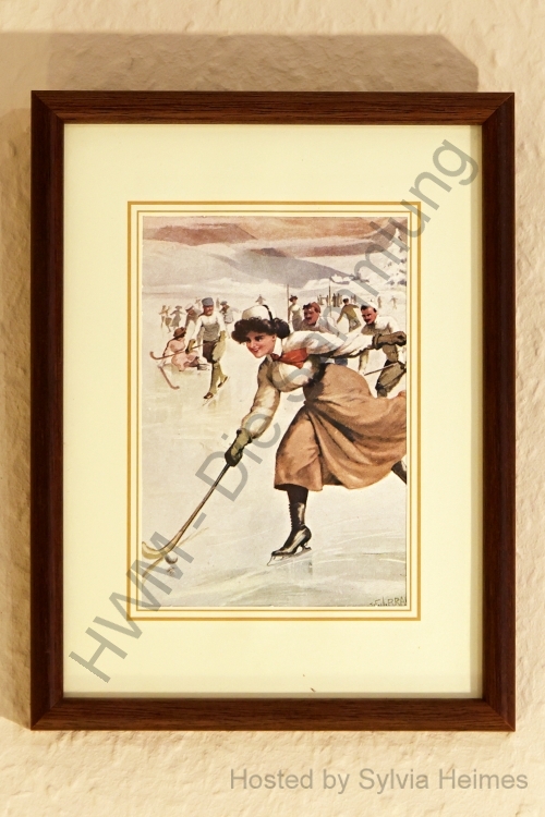 Eishockeyspielende Frau auf einem Weiher Bild im Rahmen