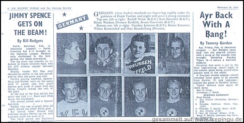 Ice Hockey World vom 20. Februar 1954 mit einem Bericht über Krefelder Spieler. 