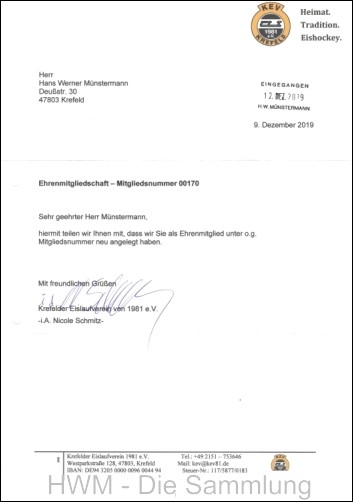 Ehrenmitglied mit der Mitgliedsnummer 00170.