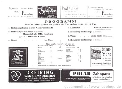 Programm und Aufstellung vom Freundschaftsspiel gegen den Harvesterhude THC Hamburg am 13.11.1948.