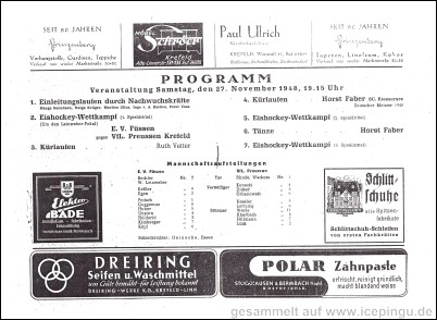Programm und Aufstellung vom Spiel um den Leinweber-Pokal am 27.11.1948 mit Wackers in der Aufstellung. 