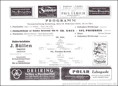 Programm und Aufstellung vom Meisterschaftsspiel gegen den Kölner EK am 08.01.1948 mit Wackers in Köln in der Aufstellung.<p>Hitziges Kulissengefecht um Freigabe Wackers: Darf er spielen, darf er nicht - und zu welcher Art Spiel?! 