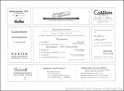 Programm vom Spiel gegen AIK Stockholm am 02.01.1950 in Düsseldorf.